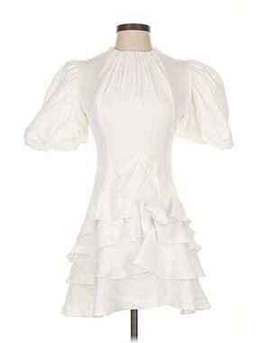 White Ruffle Mini Dress with Puff Sleeves